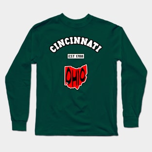 🐱‍👤 Cincinnati Ohio Strong, Black and Red Map, 1788, City Pride Long Sleeve T-Shirt